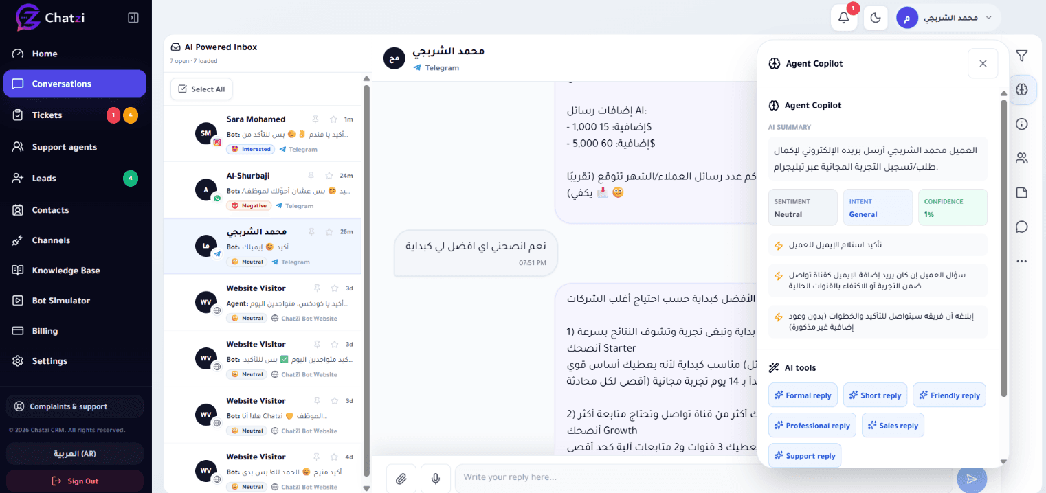 Chatzi customer conversations dashboard